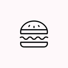 Hamburger icon Fast food Linear outline symbol  Minimalist Hamburger Vector: Simple Black and White Line Drawing for Fast Food Design