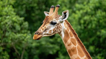 Obraz premium Giraffe Portrait Against Lush Green Background