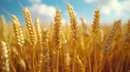 Golden Wheat Field Under Sunny Sky