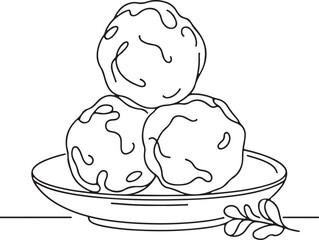 Line Drawing of Delicious Meatballs Vector Art