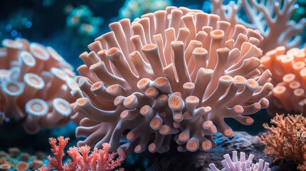 Fototapeta premium Underwater Coral Reef with Mushroom Coral and Colorful Marine Life