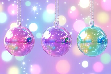 Obraz premium Iridescent Ornaments on Delicate Chains Against a Dreamy Bokeh Backdrop