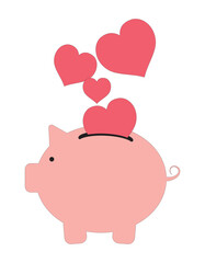 A pink piggy bank that holds hearts, symbolizing love. A symbol of preserving love and care. Valentine's Day, romance. Investment in friendship and relationships. Charity and sacrifice. Vector illustr