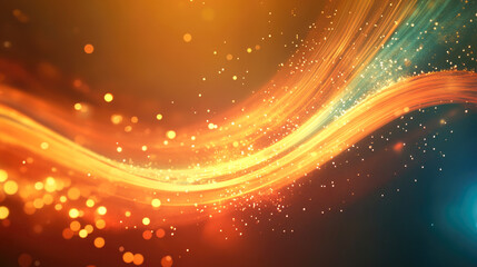 Abstract vibrant light trails with glowing particles in motion