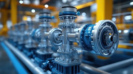 Obraz premium Industrial pipeline components and their associated mechanical parts are displayed