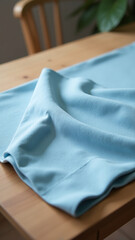 soft fabric placemat wooden table soothing blue