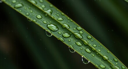 Naklejka premium Water Drops on Green Leaf Close-up Freshness and Natural Beauty