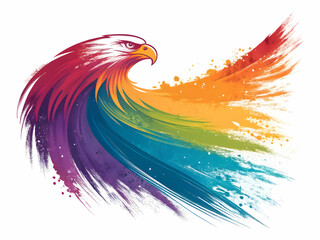 Obraz premium Majestic eagle in vibrant color swirls representing freedom and strength soaring through a bright rainbow spectrum