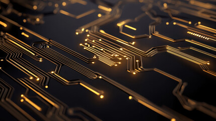 Futuristic metallic circuit like abstract representation with glowing lines