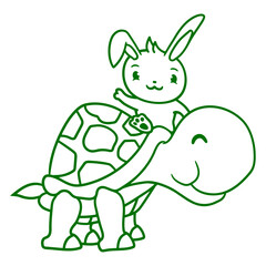 Obraz premium Bunny Big Giant Tortoise Riding Greeting Happy Two Design Lover Art Vector Illustration Card T-Shirt Poster Sticker Graphic Print Decorative Drawing Isolated Logo Decoration Symbol Creative Cool Style