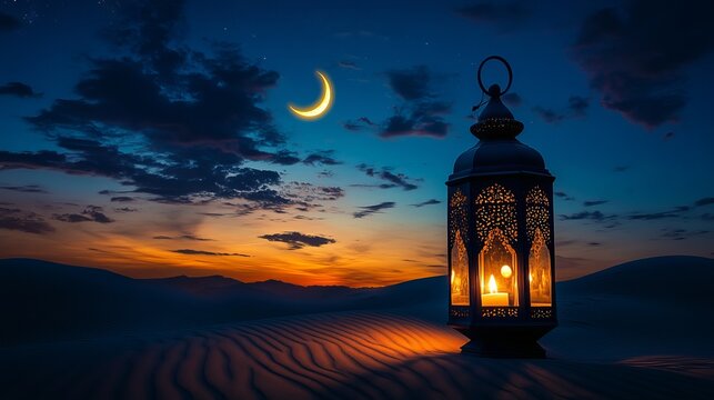 Ramadan lanterns light up the desert,
As Muslims celebrate with joy and zest.
Crescent moon and stars shine bright,
A reminder of faith and light.