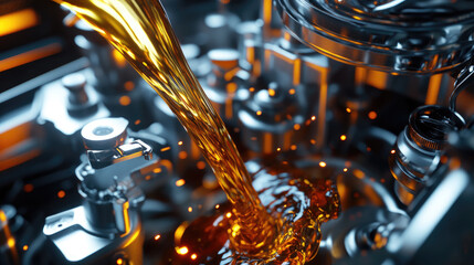 Engine Oil Pouring Dynamic 3D Render of Automotive Lubrication