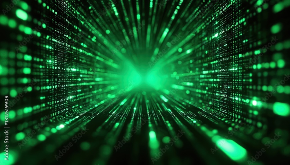 Aufkleber Abstract green background with binary matrix code, cyberspace stream. Digital tech illustration, technology wallpaper. Information flow data tunnel, crypto, blockchain transfer graphic with hex.