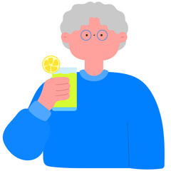 elderly man drinking a green smoothie, healthy lifestyle and wellness flat vector illustration