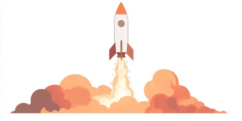 Fototapeta premium Rocket launch in orange and grey tones minimalist s 61