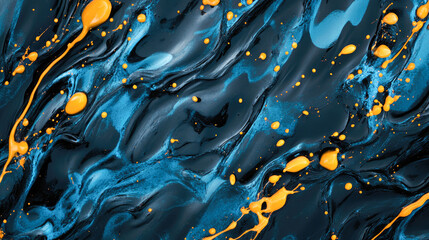 Abstract fluid art with blue and orange paint strokes