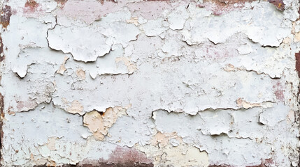 Peeling white paint on weathered wall surface texture
