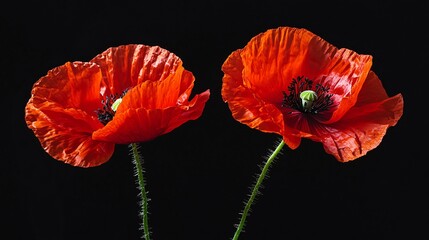 Vibrant red poppies on white background