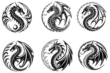 create Dragon logo black and white illustration