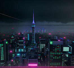 Cityscape, city buildings at night. City ​​skyline at nighttime. Night shining starry sky. Dark blue cityscape background with stars,generative ai	