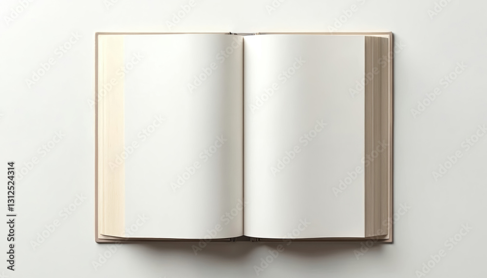 Aufkleber open book with blank pages, top down view, flat background. ideal for design presentation, mockup te