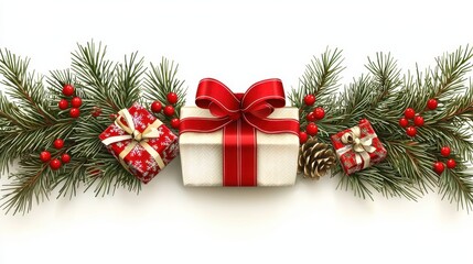 Christmas gifts, fir branches, holiday