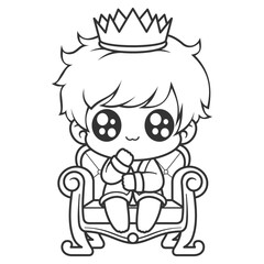 Boy sitting on the kings chair, for coloring