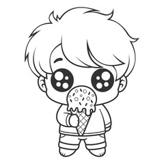 Boy standing while eating ice cream, for coloring