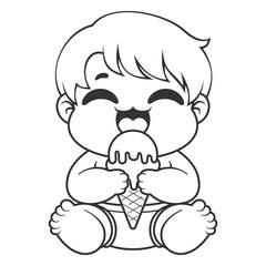 Fat boy eating ice cream, for coloring