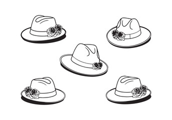 Vintage Hat Vector Set: 5 Styles Line Art Collection 