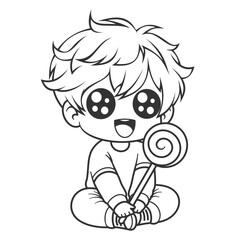 Very happy boy given lollipop, for coloring