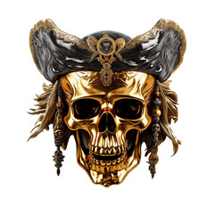 Fototapeta premium golden pirate skull of the high seas transparent background