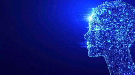 Abstract Profile Head, Digital Art, Deep Blue Background
