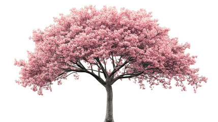 Blooming pink cherry blossom tree isolated on transparent background