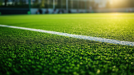 Naklejka premium University Campus Hockey Field with Well-Maintained Turf, Ideal for Matches or Sports Events, Featuring Open Space for Text or Promotional Materials