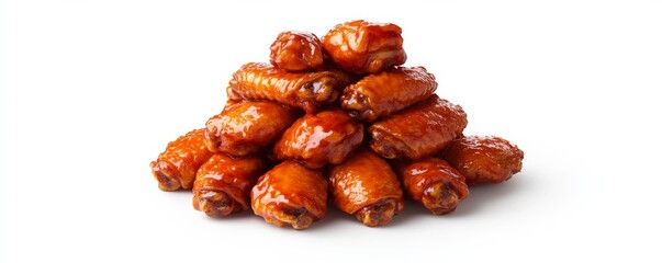 Obraz premium Buffalo wings stacked in a pyramid, dramatic composition, photorealistic, isolated on white background