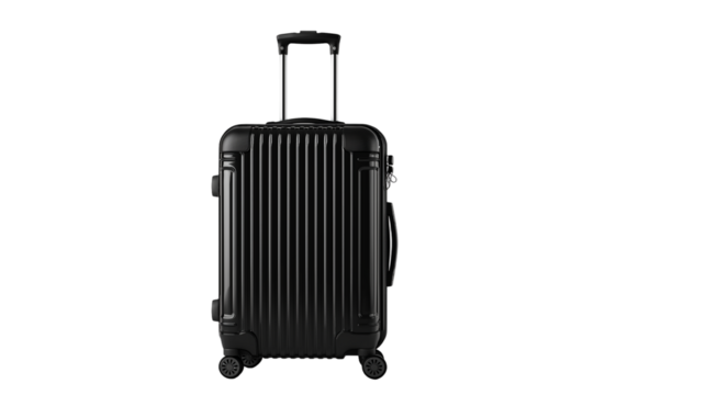 black travel suitcase , luggage isolated on white background . transparent png 	