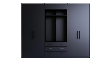 black Wardrobe With Shelves isolated on white background , transparent png 