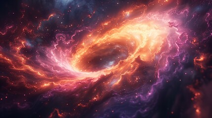 Obraz premium A mesmerizing spiral galaxy with swirling orange purple and pink clouds illuminated by bright stars in deep space