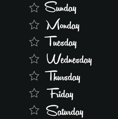 Obraz premium Days of the week,Monday,Tuesday,Wednesday,Thursday,Friday,Saturday,Sunday vector icon
