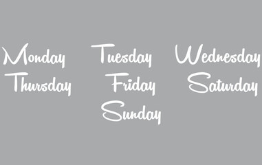  Days of the week,Monday,Tuesday,Wednesday,Thursday,Friday,Saturday,Sunday vector icon
