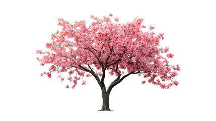 Obraz premium Blooming cherry tree with pink flowers on transparent background