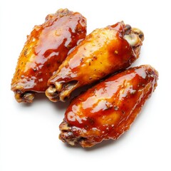 Buffalo wings coated in sweet and sour sauce, glossy and tempting, isolated on white background