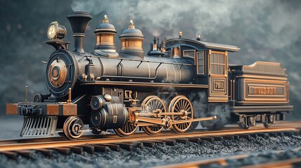 Naklejka premium A 3D-rendered steam locomotive train.