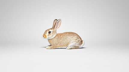 Obraz premium Brown Rabbit Sitting on White Background