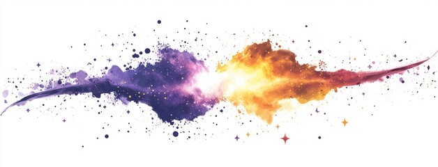 Obraz premium Galaxies collide in flat with purple and yellow hues