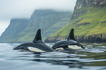 Fototapeta premium A porpoise swimming in Scottish waters, sleek and graceful, natural setting