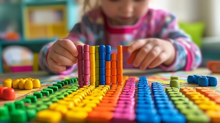 Math Learning Kit Child's Hands Engaging with Educational Toys for Early Numeracy and Hands-On Skill Development