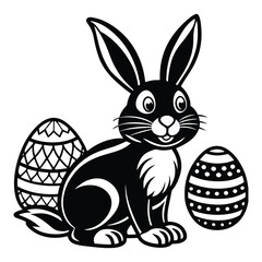 easter bunny coloring page eggs vector
