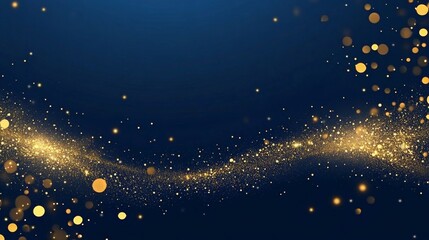 Golden Stardust Wave Dark Blue Background, Bokeh Effect, Abstract Sparkle, Luxury Design glitter, sparkle